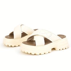 Women's Cross Strap Platform Sandals Slides