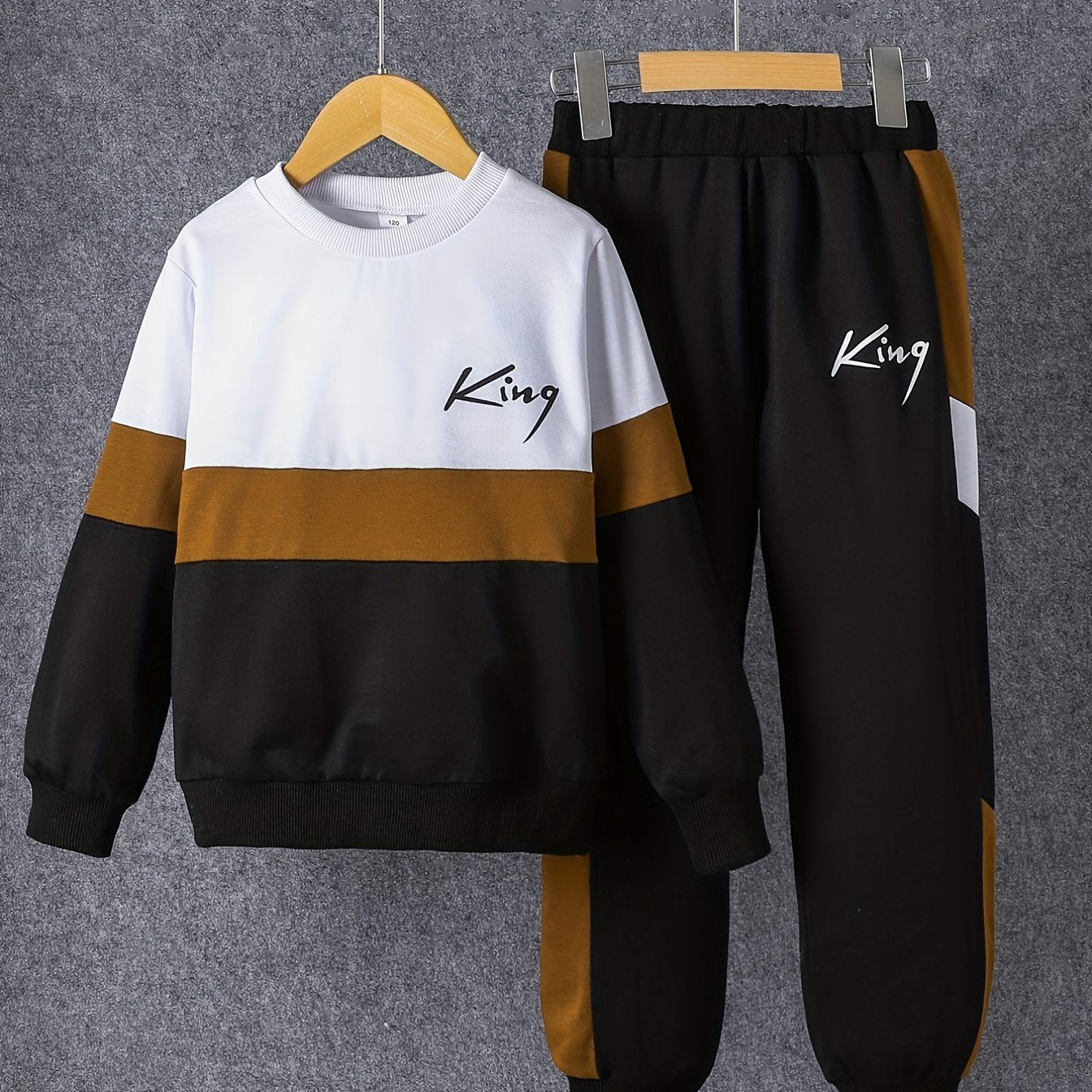 Boy's KING Print 2pcs Sweatshirt & Sweatpants Set