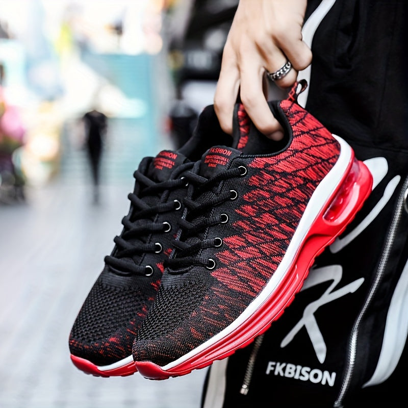 Men's Breathable Knit Sneakers Lace Up Air Cushion Walking Shoes