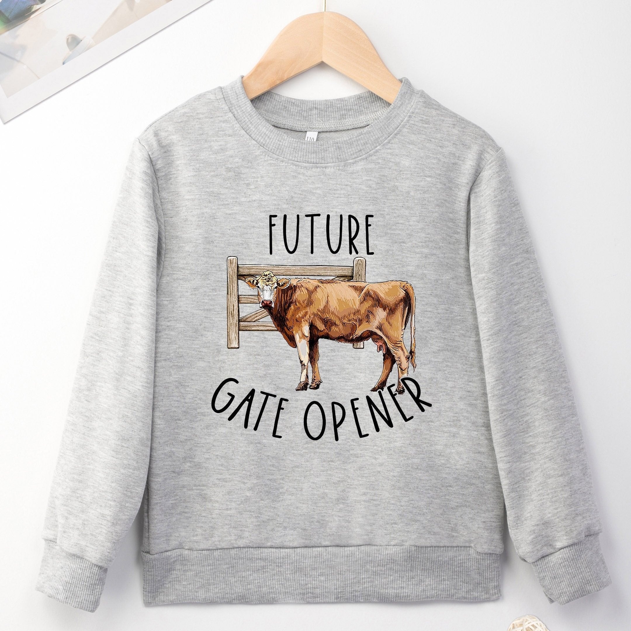 Boy Hoodie Cow Pattern Printing Soft Round Neck Casual Top