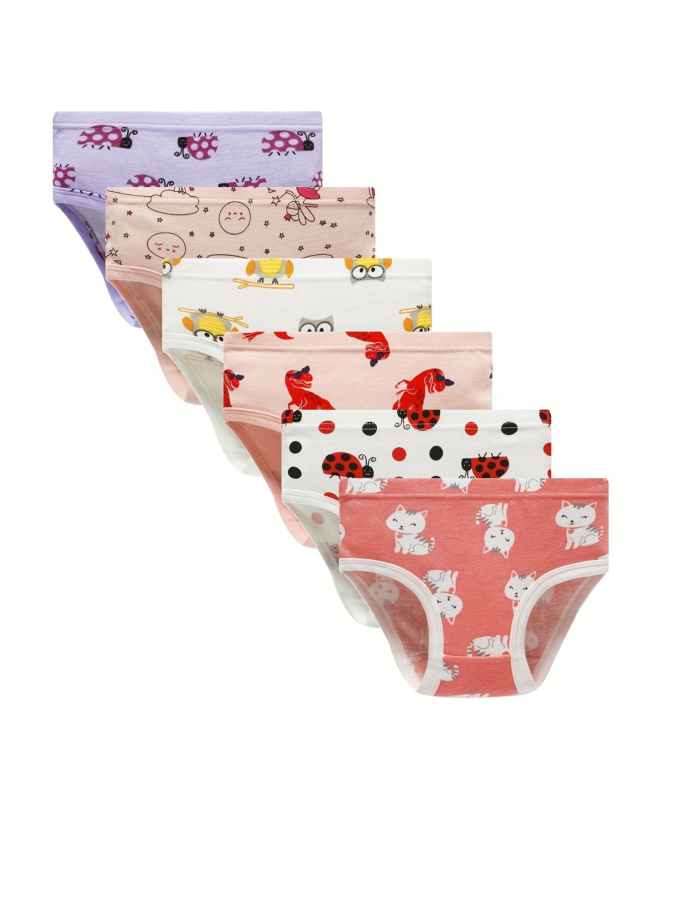 6pcs Girl's Triangle Panties Cartoon Pattern Elastic Waist Shorts 100 Cotton