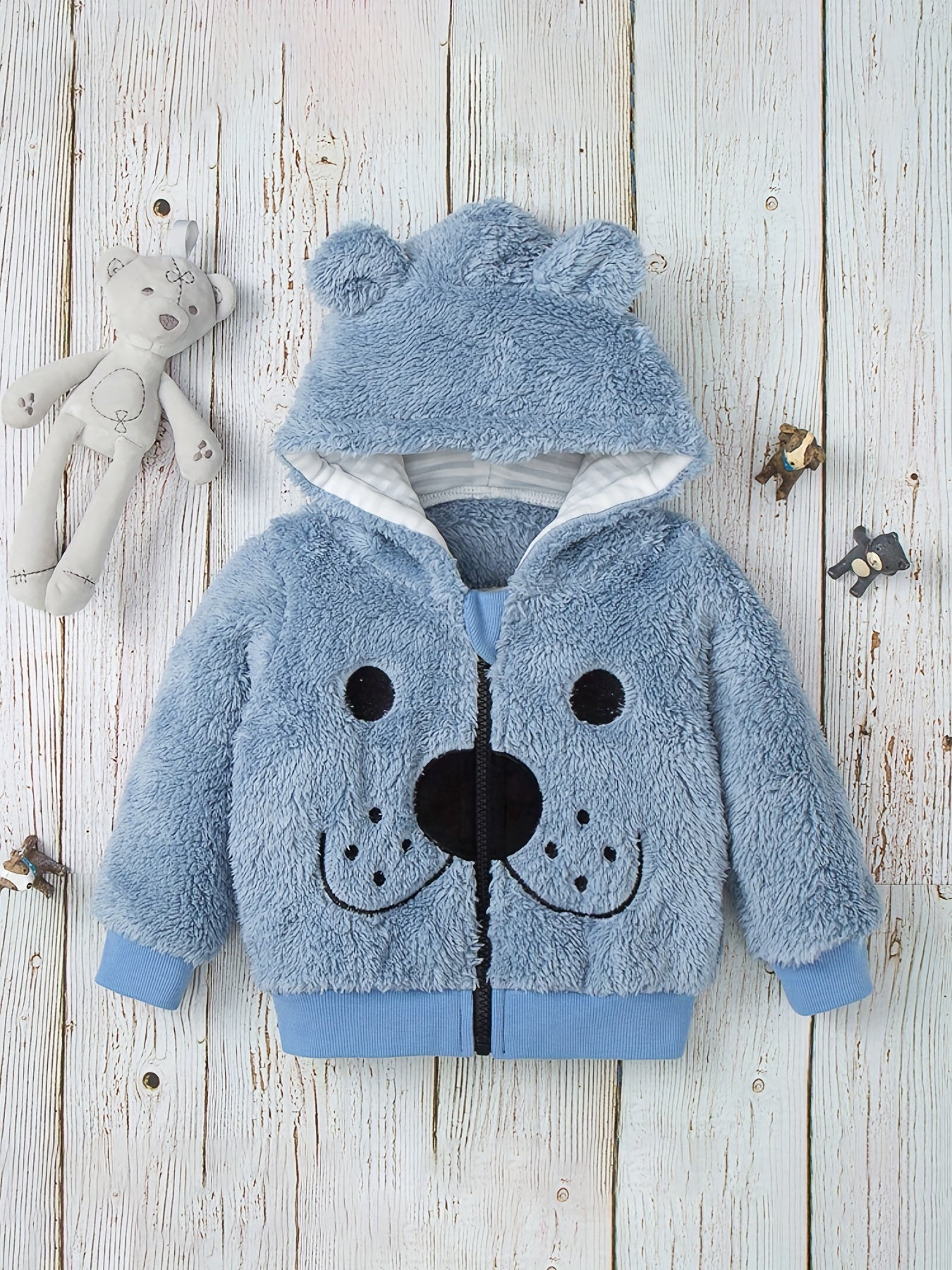 Animal Pattern Hooded Fuzzy Coat for Baby Boys