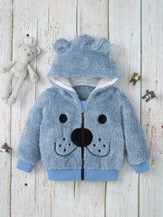 Animal Pattern Hooded Fuzzy Coat for Baby Boys