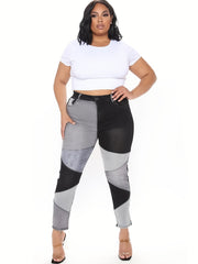 Colorblock Skinny Jeans High Rise Stretch Denim