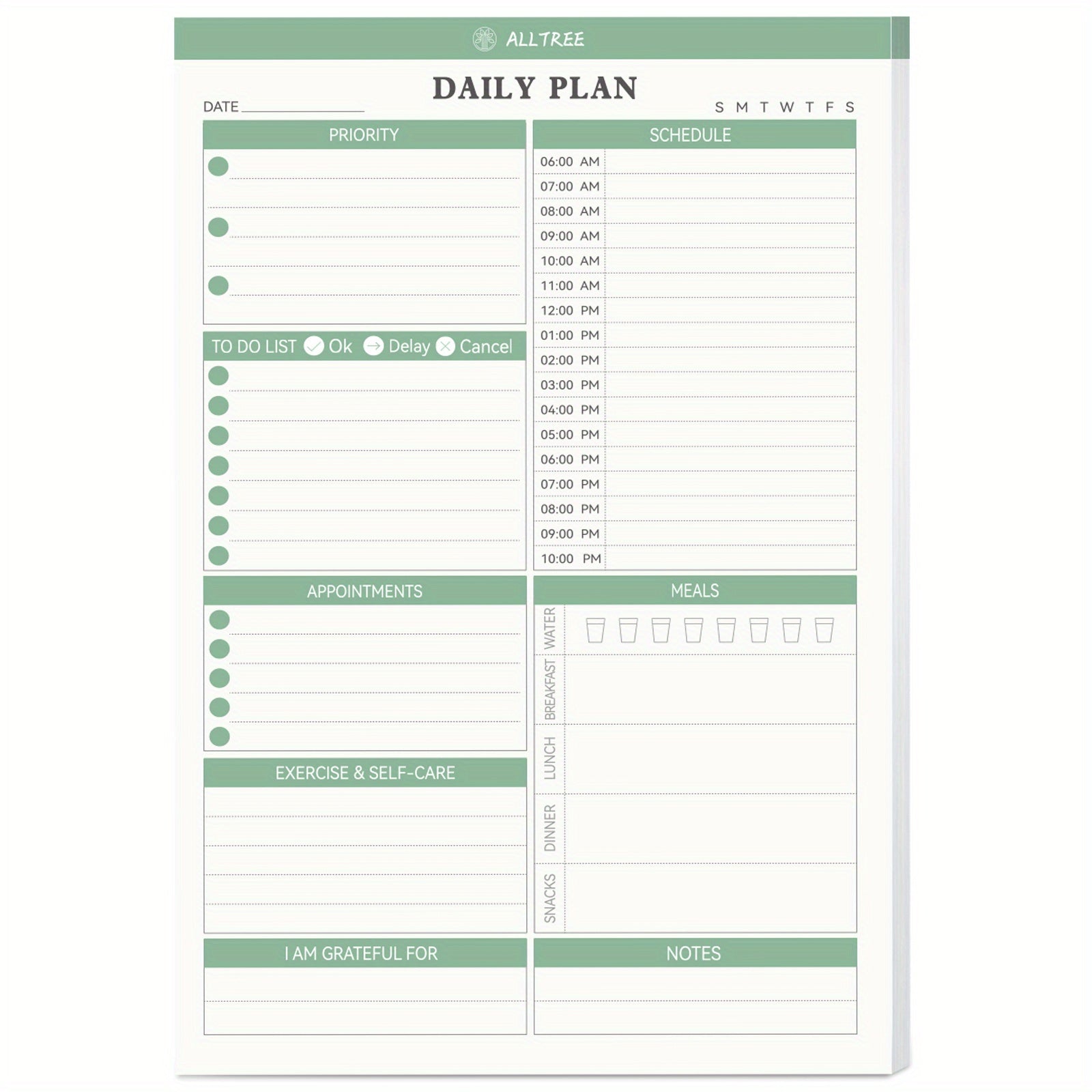 Daily Planner Notepad Hourly Schedule To Do List Appointments Meals Water Intake