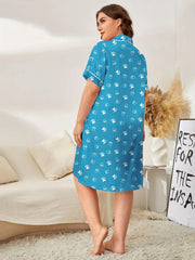 Nightgown Women's Plus Paw Print Nightdress With Pocket