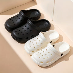 Women's Solid Garden Clogs Hollow Out Closed Toe Slide Shoes