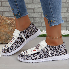 Christmas Snowman & Leopard Pattern Flat Shoes Women's Casual Shoe