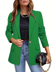 Solid Button Front Lapel Blazer Casual Long Sleeve Blazer
