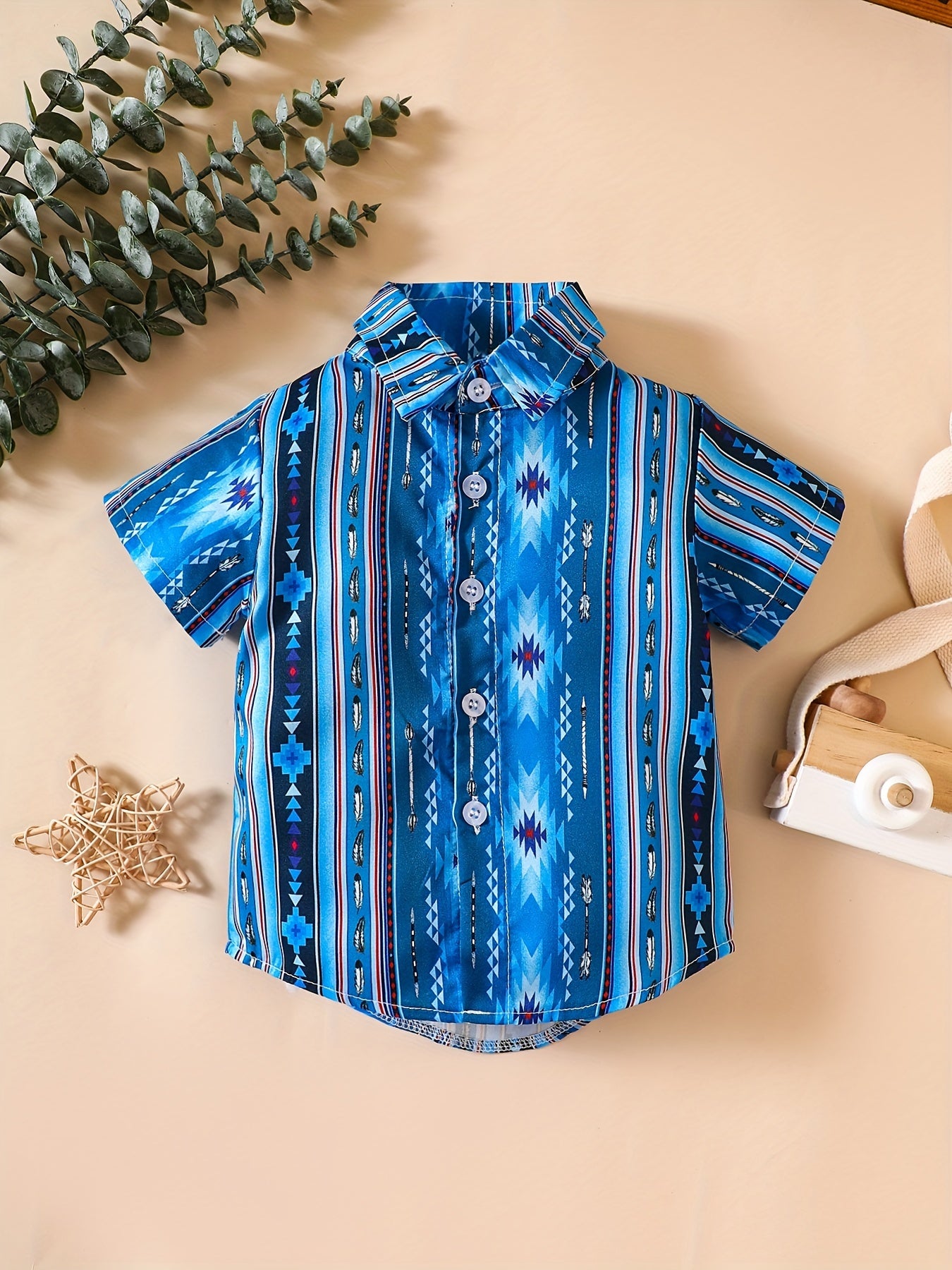 Boys Geo Print Short Sleeve Shirt for Beach Vacation