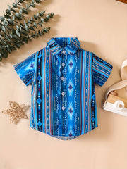 Boys Geo Print Short Sleeve Shirt for Beach Vacation