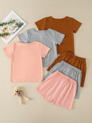 Girls' Casual Shorts & Tees Sets Elastic Waist Shorts Kids Sports Clothes