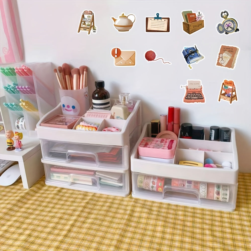 60pcs Brown Retro Nostalgic Series Stickers Waterproof DIY Sticker Pack