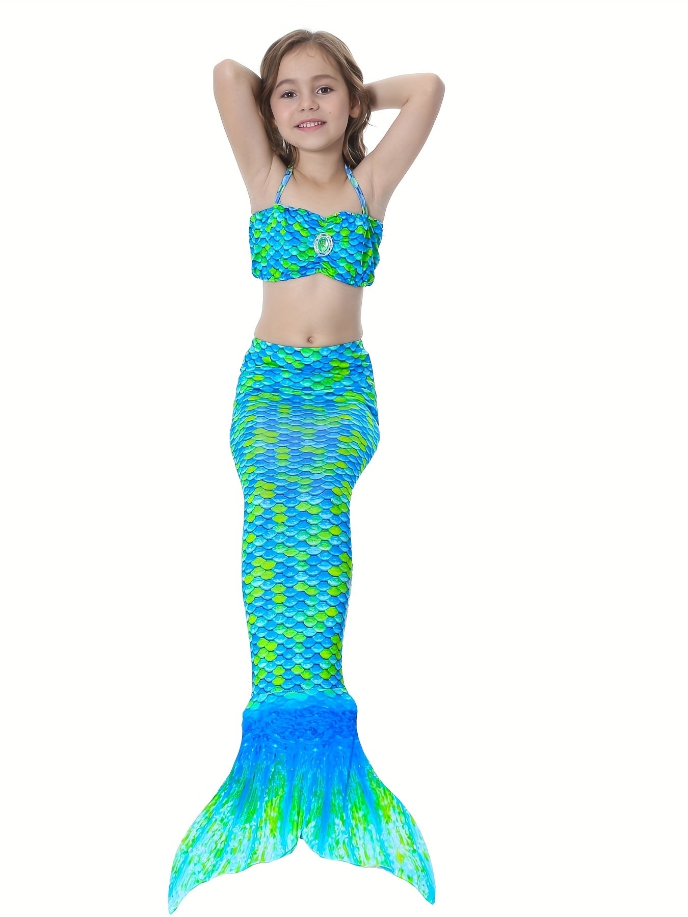 2pcs Mermaid Swimsuit with Tail for Girls