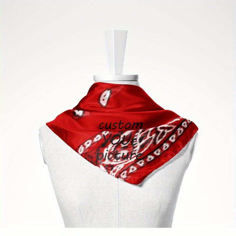 Red Floral Print Polyester Scarf Mature Style Decoration Square Scarf
