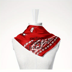 Red Floral Print Polyester Scarf Mature Style Decoration Square Scarf