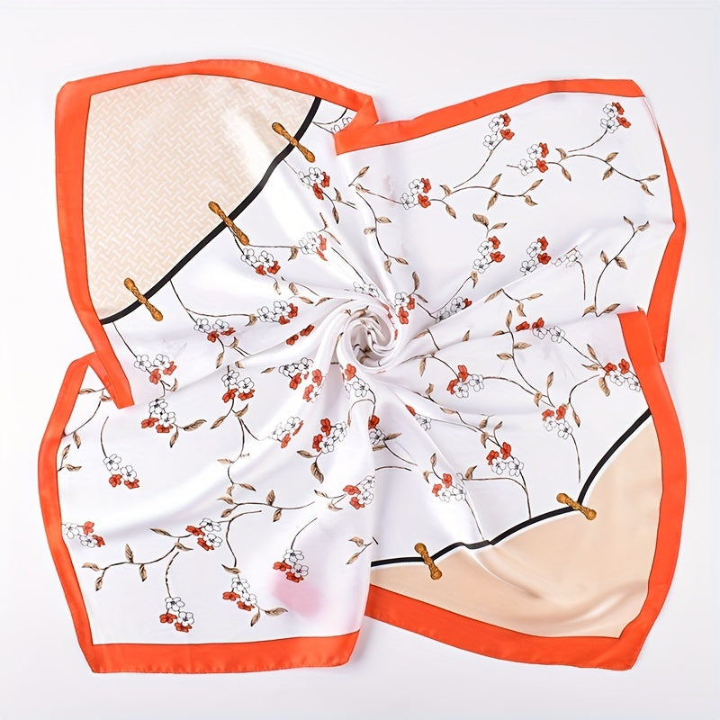 Flower Print Bandana Classic Silk Square Scarf Necke...