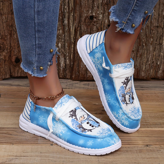 Christmas Snowman Print Low Top Sneakers Lightweight Casual Walking Shoes