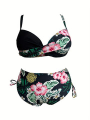 Tropical Print Cross Front Bikini Set