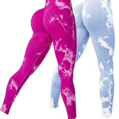 2pcs High Waist Tie Dye Yoga Shorts for Women