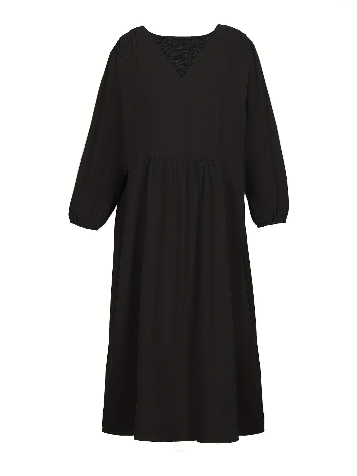 Solid Long Sleeve V-Neck Dress
