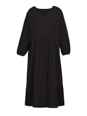 Solid Long Sleeve V-Neck Dress