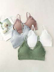 4pcs Girl's Lace Decor Ribbed Underwear Bralette For Teens 12-18 Years