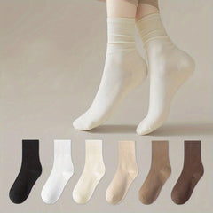 6 Pairs Solid Socks Women's Stockings Comfy & Breathable