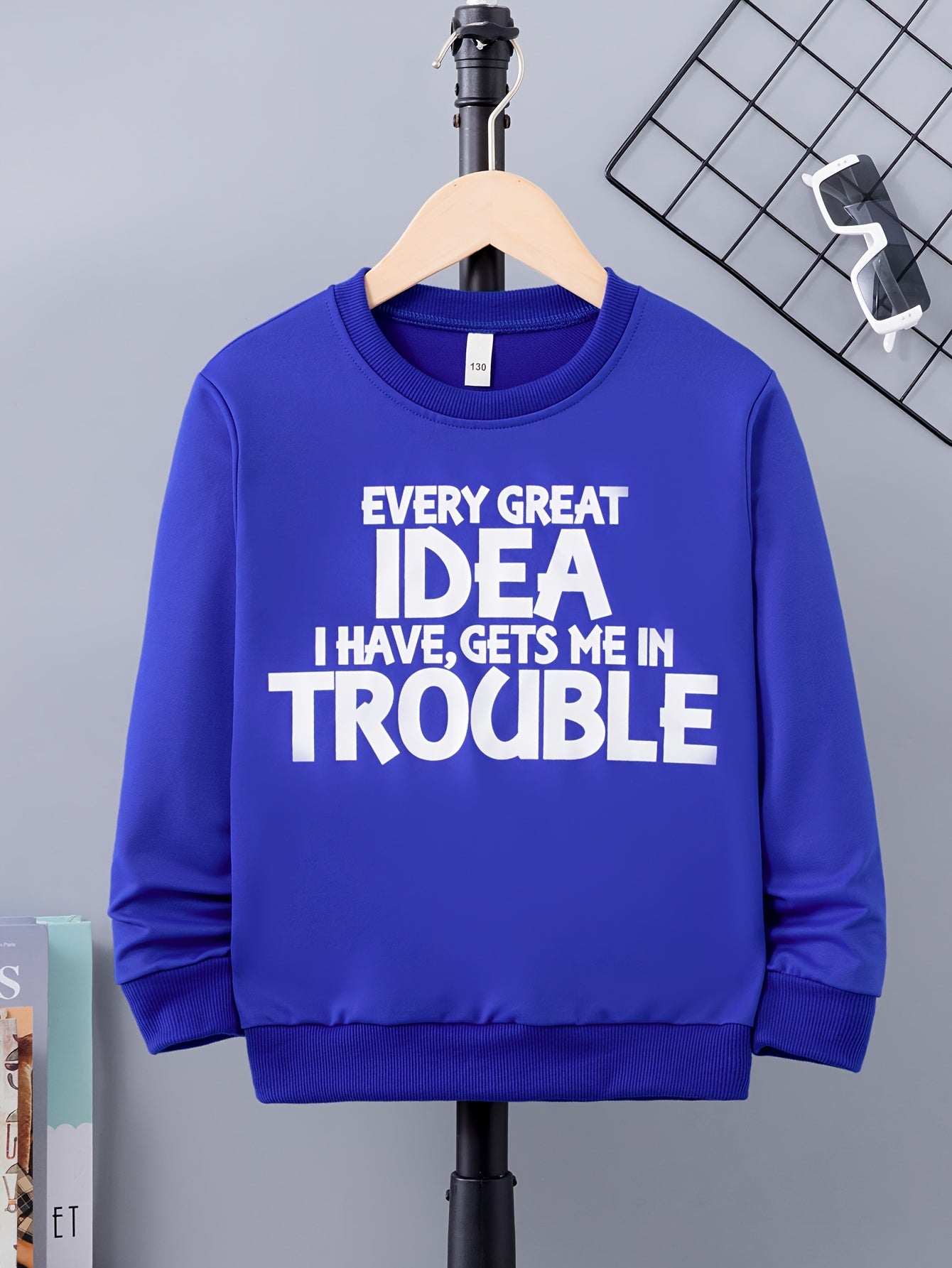 Boy's Idea & Trouble Print Sweatshirt For Outdoor