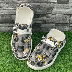 Striped Butterfly Pattern Flat Shoes Women's Shallow Mouth Casual Shoes