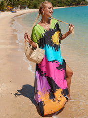 Splatter Print Bat Sleeve Cover Up Dress