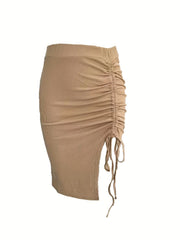 Ruched Drawstring Side Split Bodycon Skirt for Women