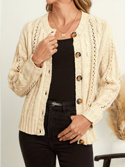 Casual Sweater Solid Cable Button Up High Stretch Cardigan
