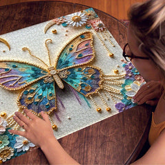 1000pcs Pearl Butterfly Jigsaw Puzzle with Flowers Golden A
