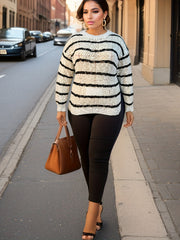 Casual Summer Sweater Women's Plus Stripe Long Sleeve Pullover