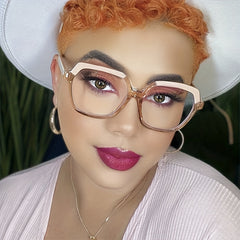 Large Polygon Clear Lens Glasses for Women Men with Case