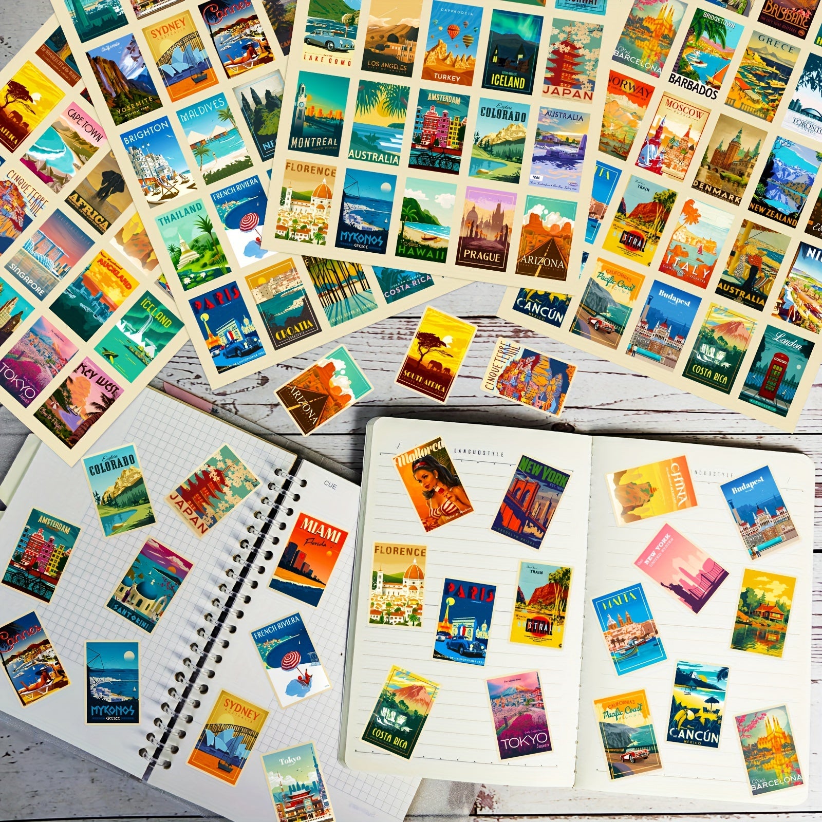 300pc 12 Sheets World Landmark Retro Poster Waterproof Stickers