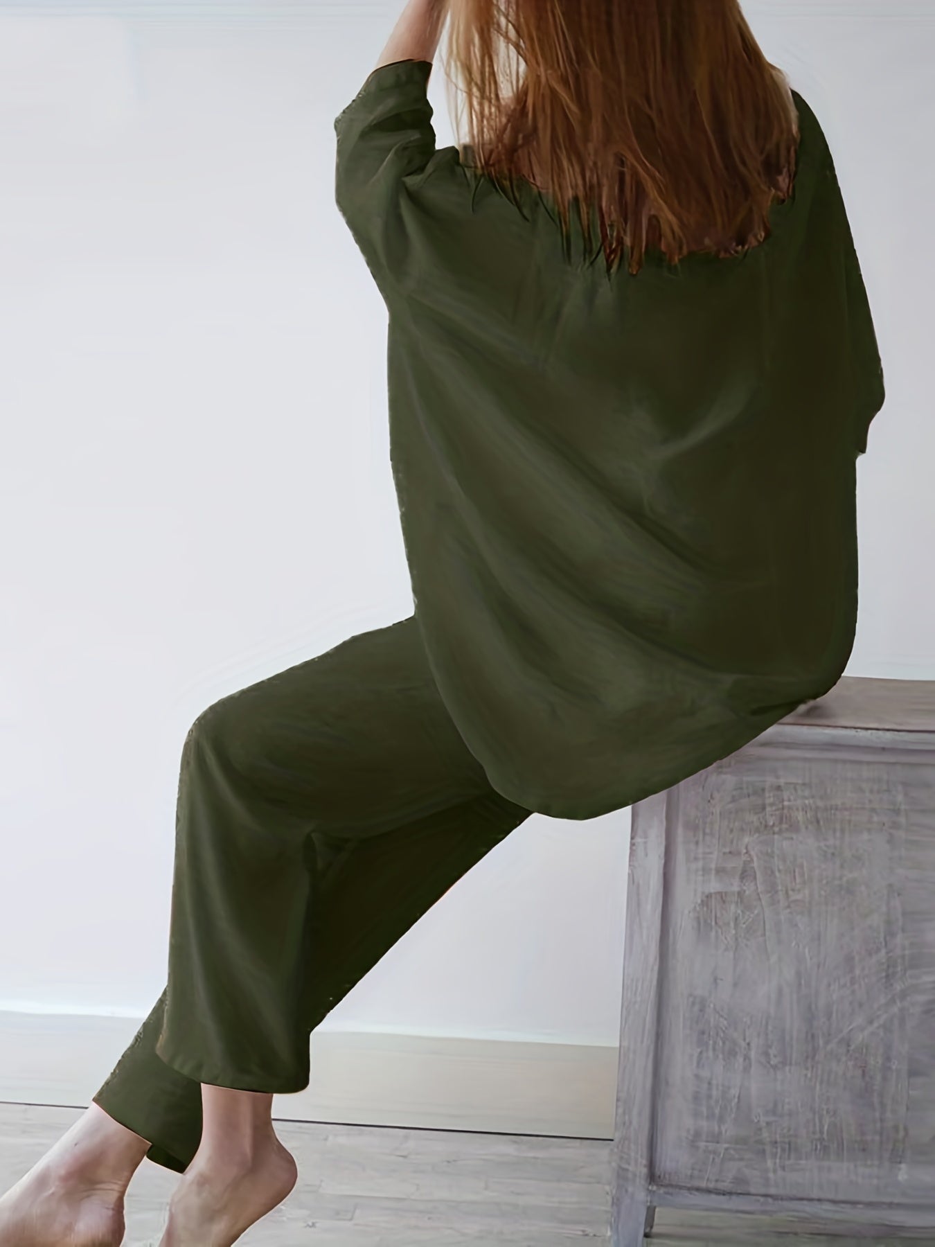 Casual Two Piece Set Long Sleeve Crew Neck Loose Tops & Wide Leg Pants