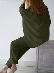 Casual Two Piece Set Long Sleeve Crew Neck Loose Tops & Wide Leg Pants
