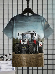 Boys' Tractor Print T Shirt Short Sleeve Tee for Summer