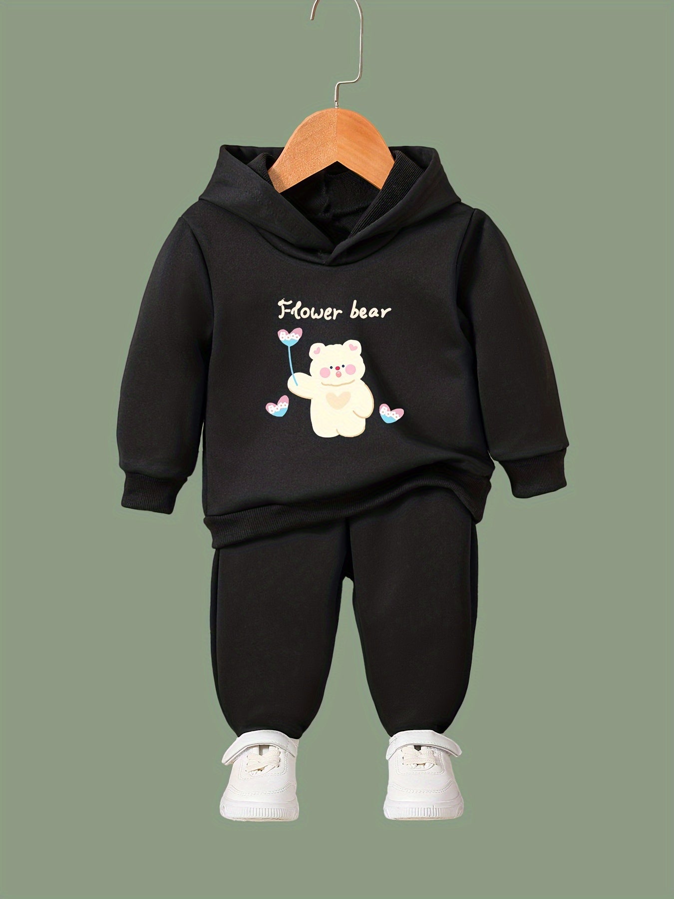 Flower Bear 2pc Set Girls Casual Activewear Set For Spring Fall Sports