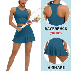 2pcs Racerback Sports Top & Ruffled Tennis Skorts Set
