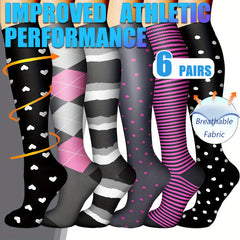 6 Pairs Copper Compression Socks 10-20 mmHg Knee High for Women Men