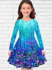Girls' Magical Forest Long Sleeve Dress for Fall