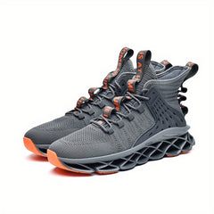 Men's High Top Knit Lace Up Casual Shoes Lightweight Comfy Non Slip Sneaker