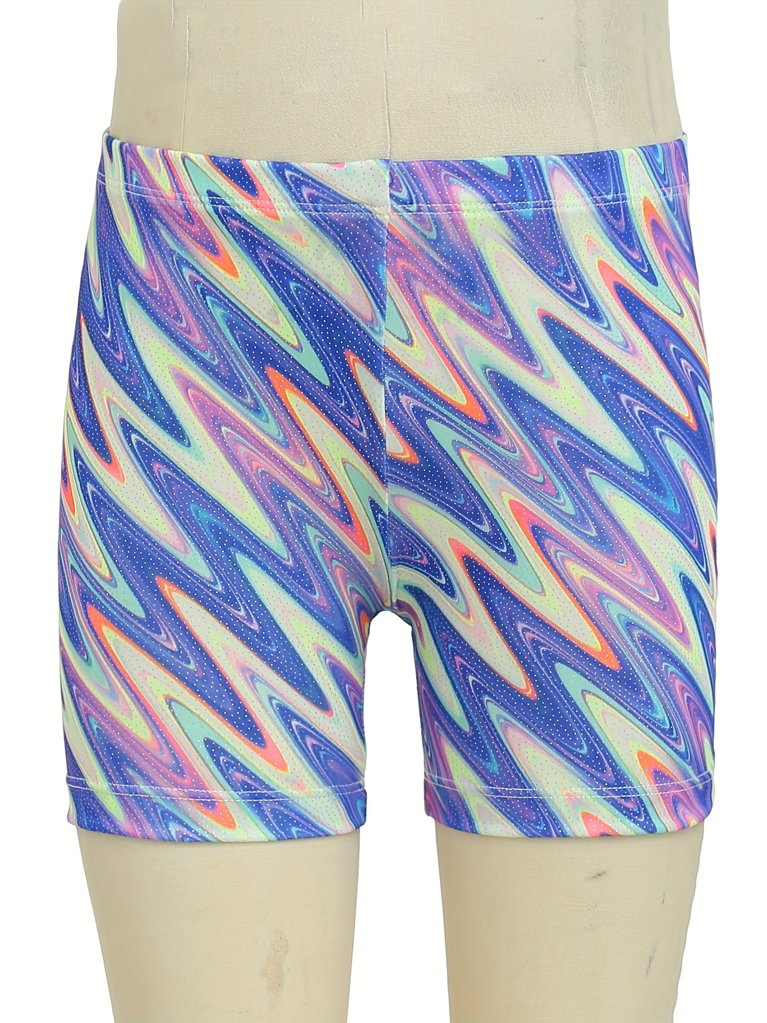 Toddler Girls Block Wavy Pattern Elastic Waist Biker Shorts