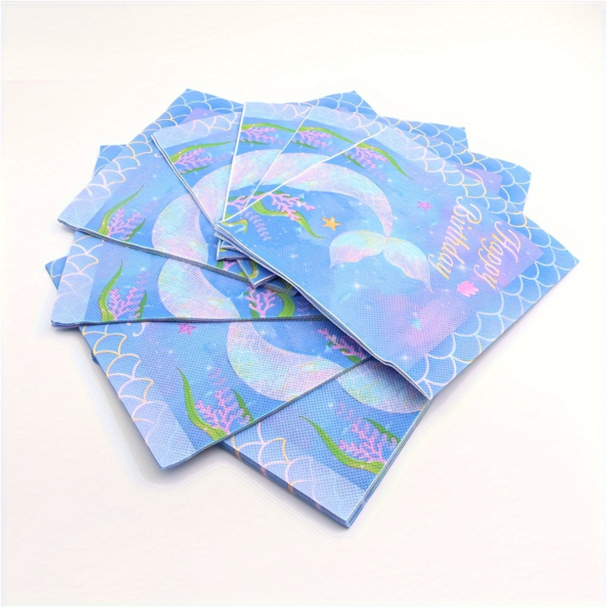 Mermaid Party Tableware Set for 20 Guests - Dinner Plates, Napkins, Tablecloth