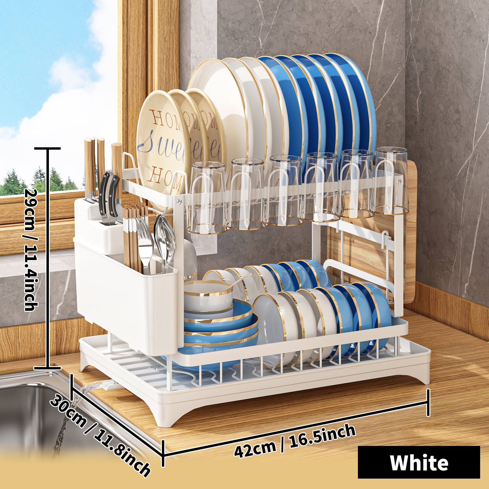 2 Tier Dish Drying Rack Rustproof Kitchen Dish Drying Rack With Drainboard