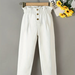 Girls Ruffle Paperbag Waist Pants for Casual Summer