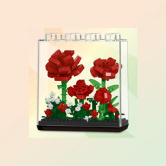 Stackable Dustproof Box with Floral Rose Micro Particle Building Blocks